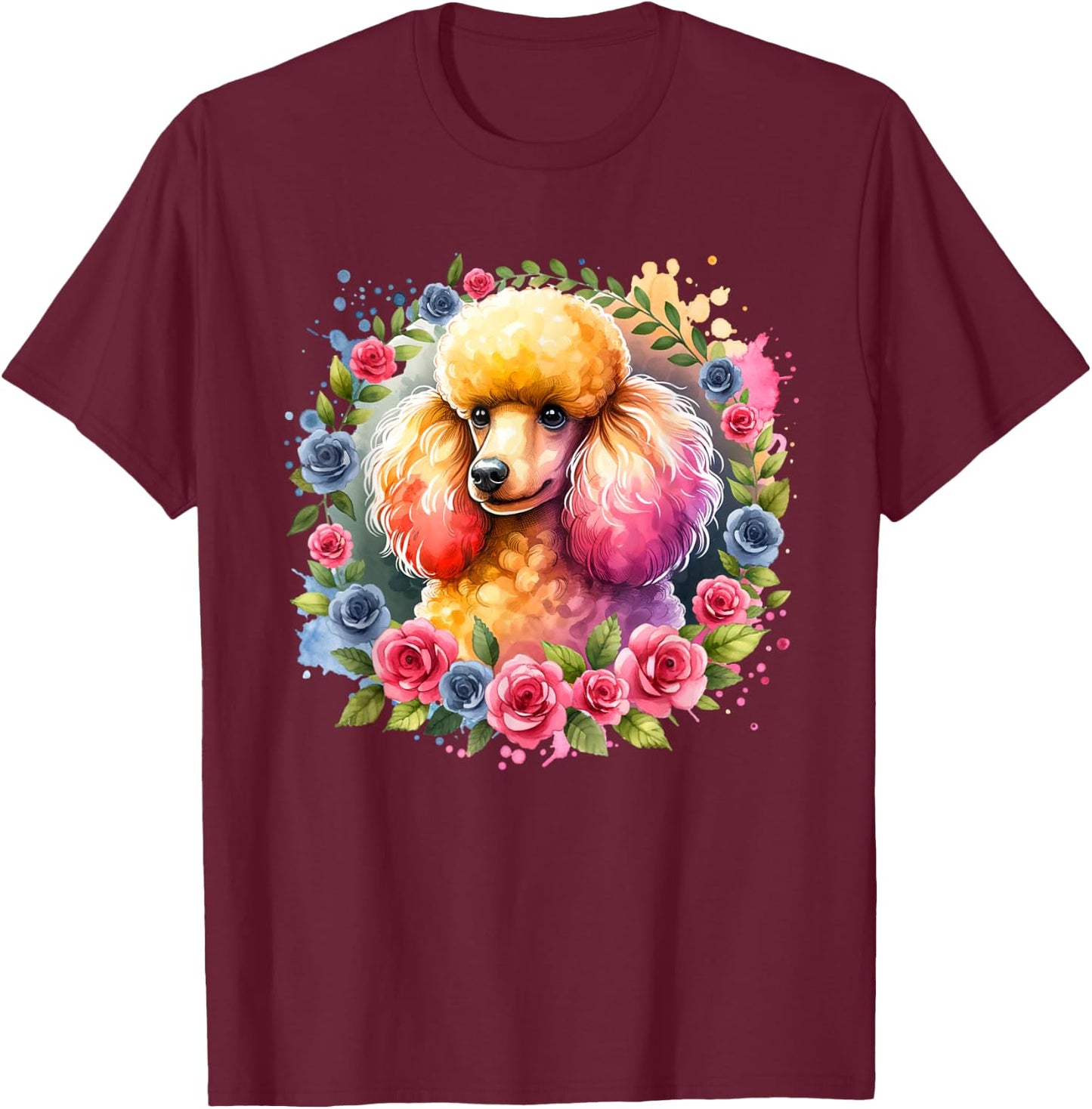 Fluffy Apricot Poodle Puppy Floral Wreath Pastel Dog Lover T-Shirt - T-Shirt | Maroon