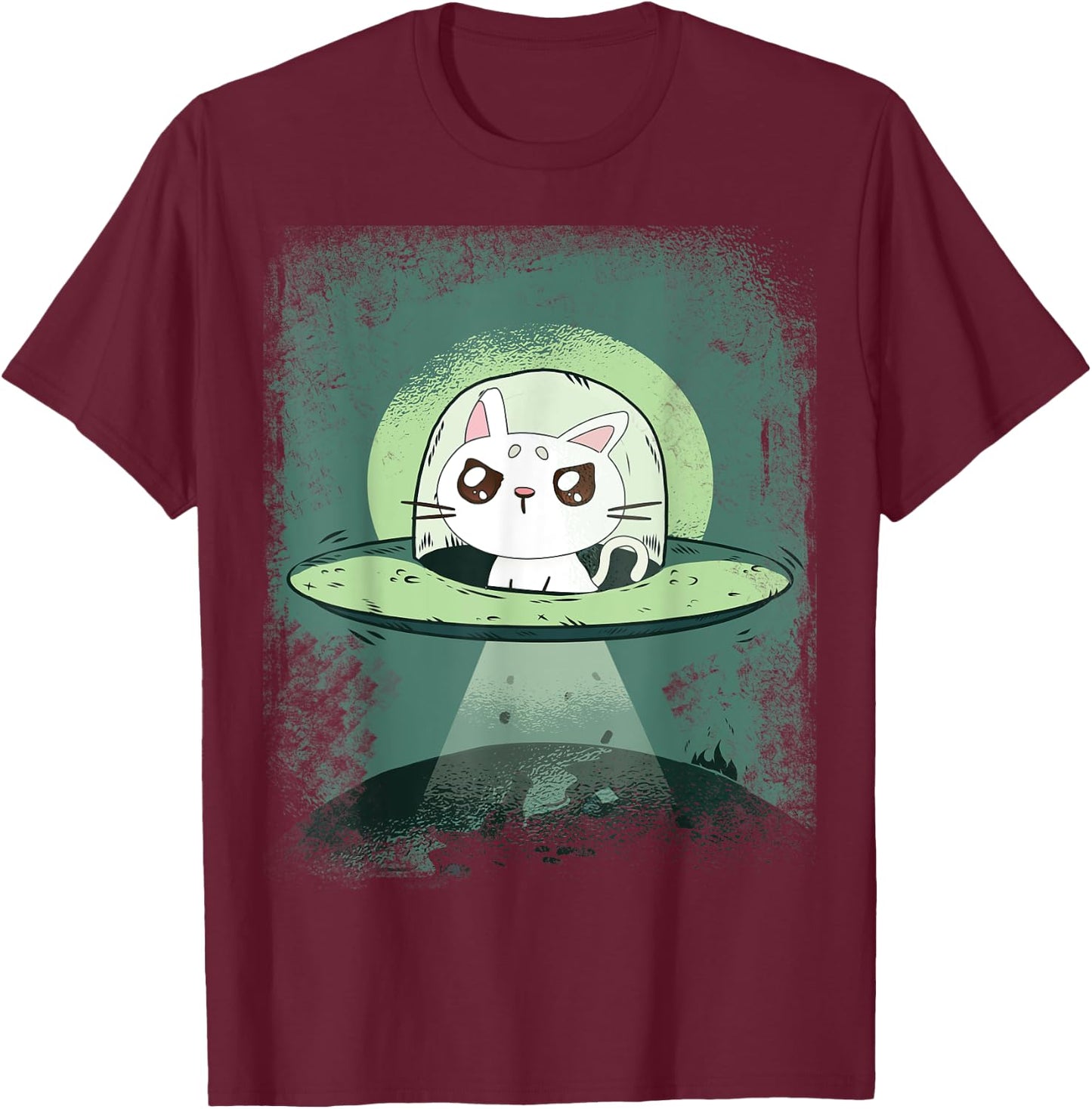 Ufo Cat - Funny Space Cat Alien Abduction Men Women T-Shirt - T-Shirt | Maroon