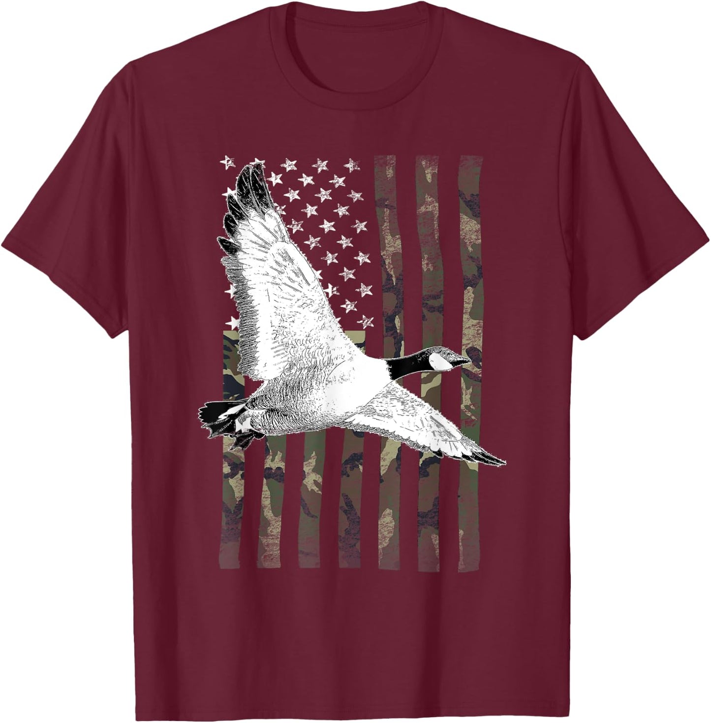 Goose Hunting Camouflage American Flag Kids Men T-Shirt - T-Shirt | Maroon