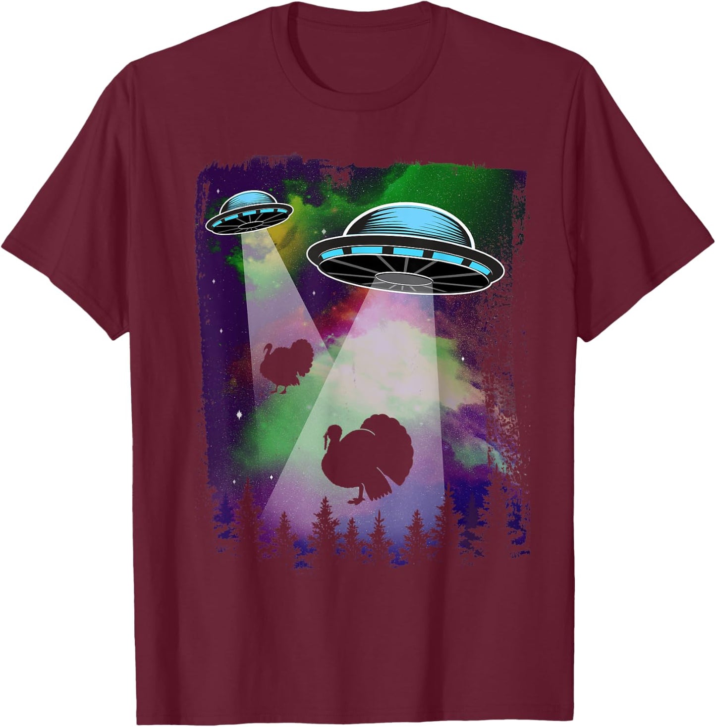 UFO Alien Thanksgiving Turkey Abduction Funny T-Shirt - T-Shirt | Maroon
