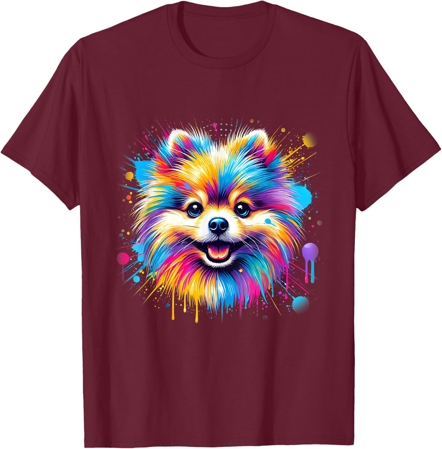 Colorful Pomeranian Splash Art Shirt Pom Puppy Dog Lover T-Shirt - T-Shirt | Maroon