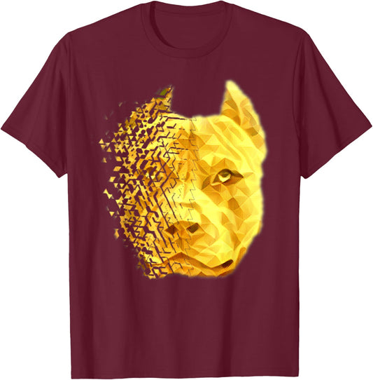 Pit Bull Shattered Gold Designer T-Shirt - T-Shirt | Maroon