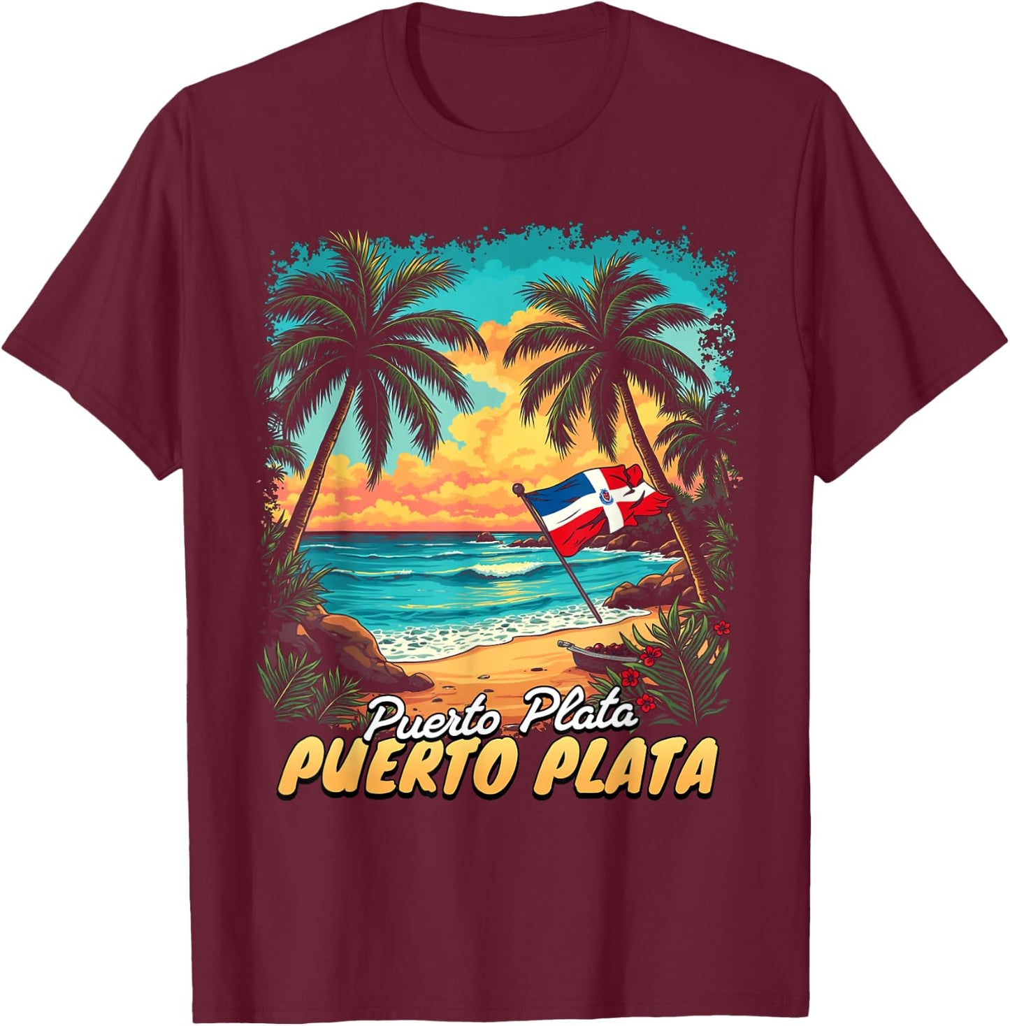 Puerto Plata Vacation Dominican Republic Flag Beach Travel T-Shirt - T-Shirt | Maroon