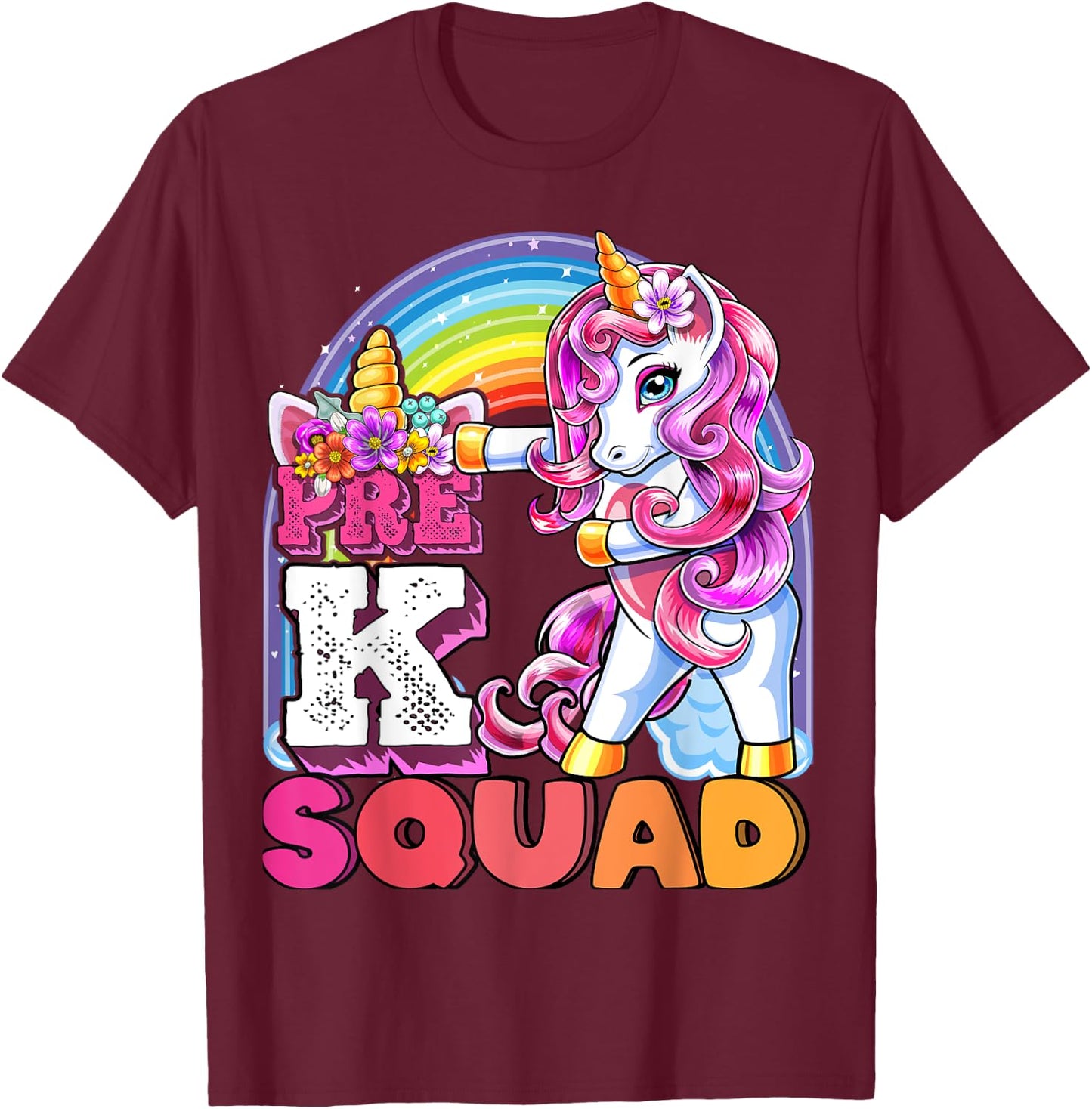 Pre-K Squad Flossing Unicorn Back to School Girls Gift T-Shirt - T-Shirt | Maroon