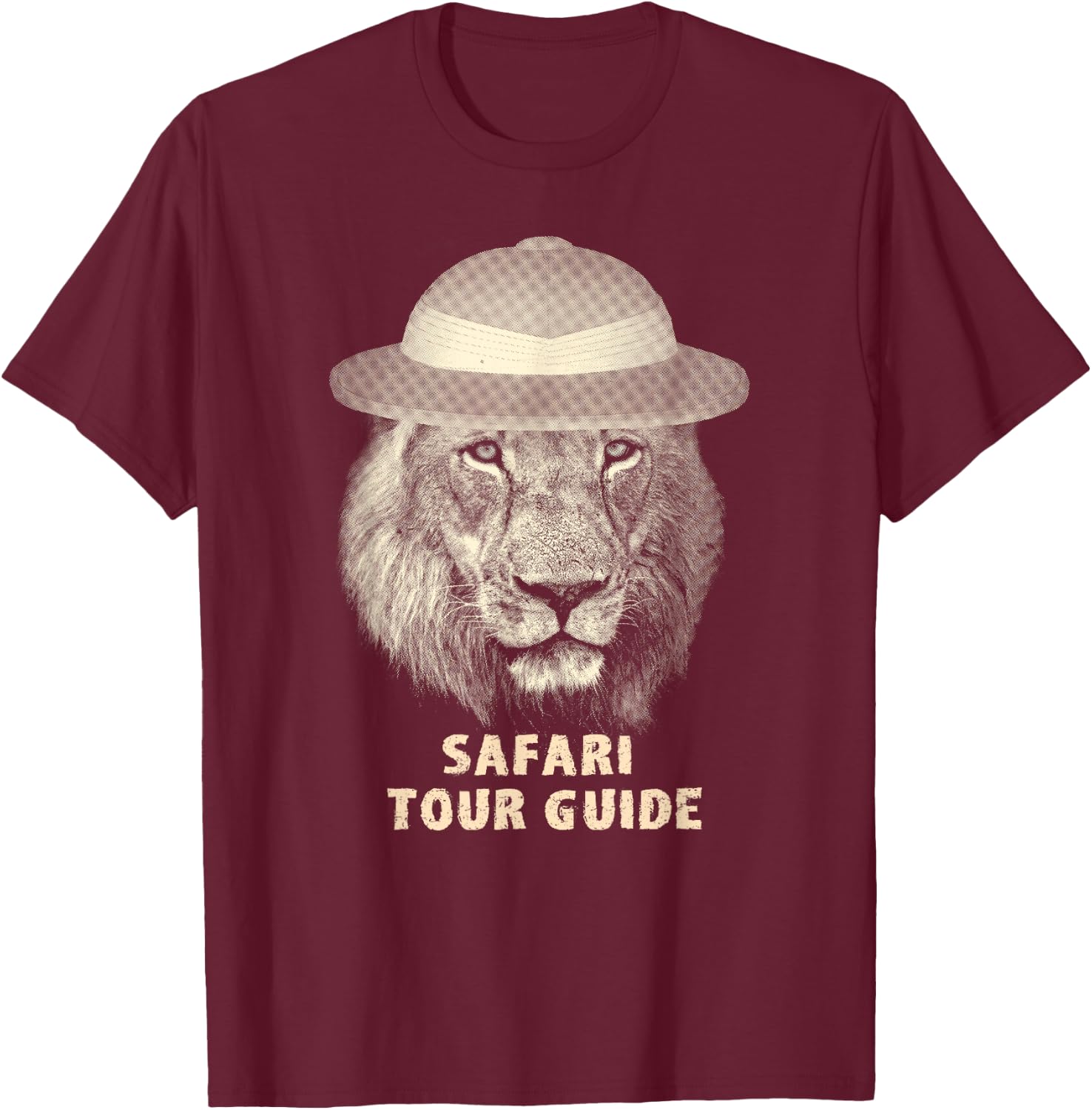Funny Lion in Pith Helmet Safari Tour Guide T-Shirt - T-Shirt | Maroon