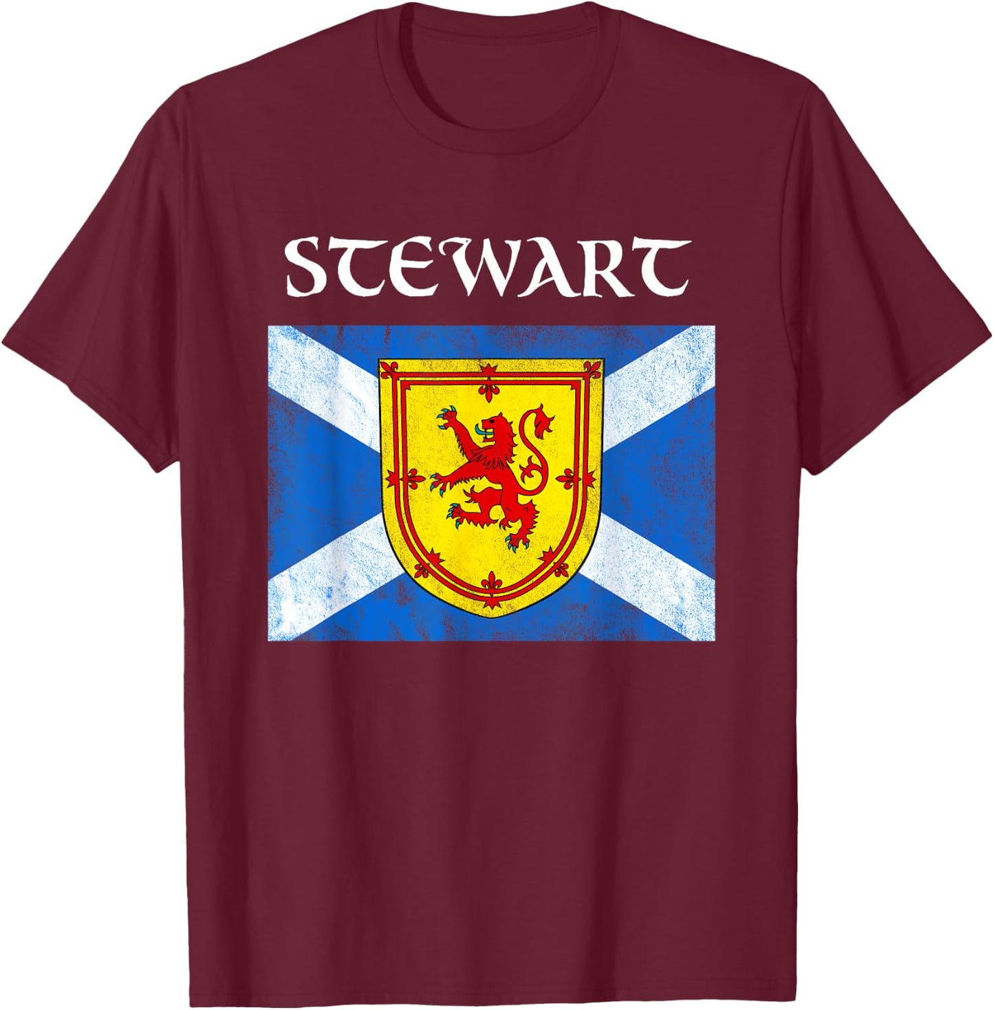Stewart Scottish Clan Family Name Scotland Flag T-Shirt - T-Shirt | Maroon