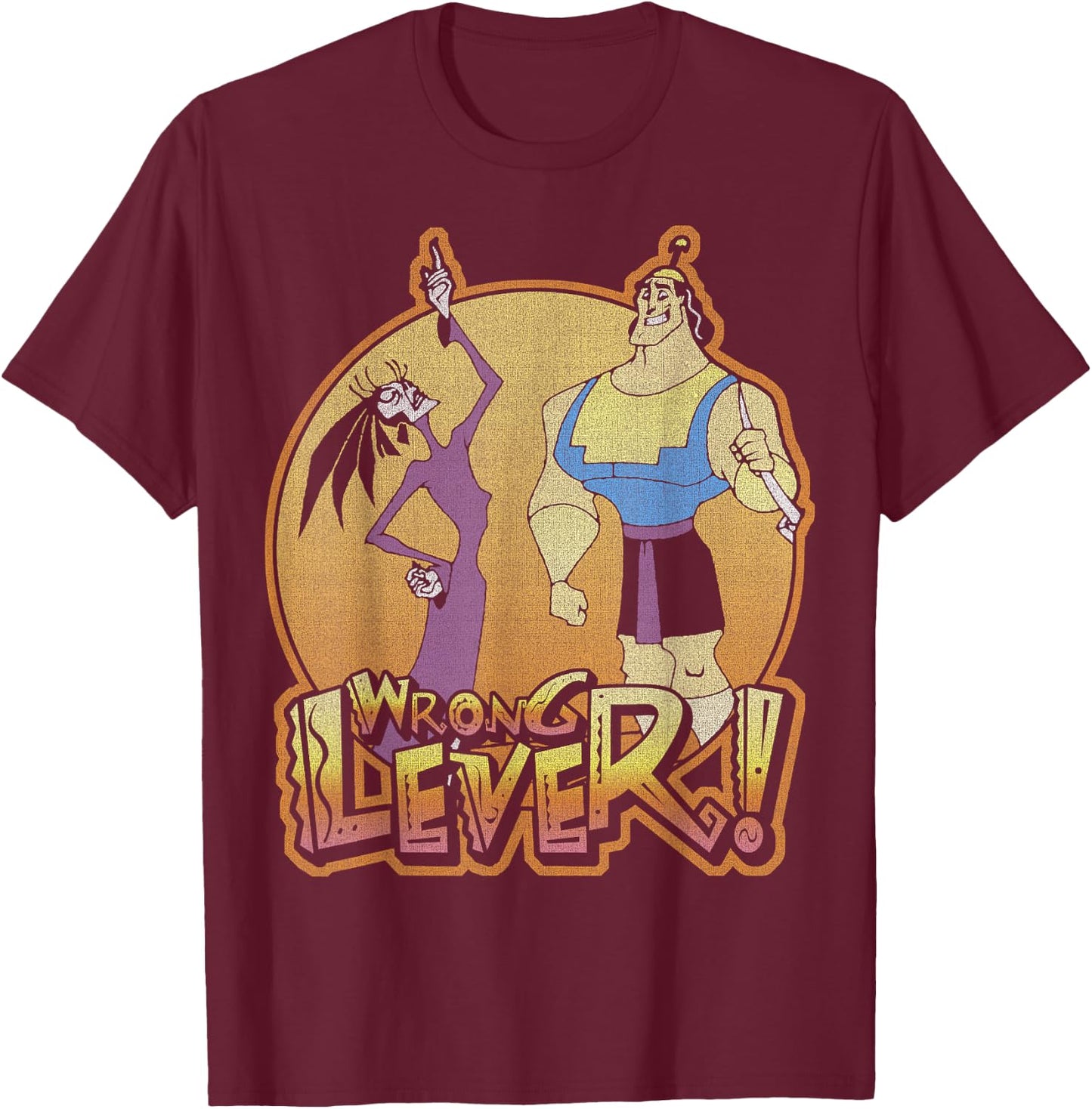 Disney Emperors New Groove Kronk and ESMA Wrong Lever T-Shirt - T-Shirt | Maroon
