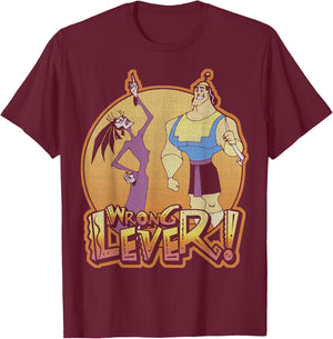 Disney Emperors New Groove Kronk and ESMA Wrong Lever T-Shirt - T-Shirt | Maroon
