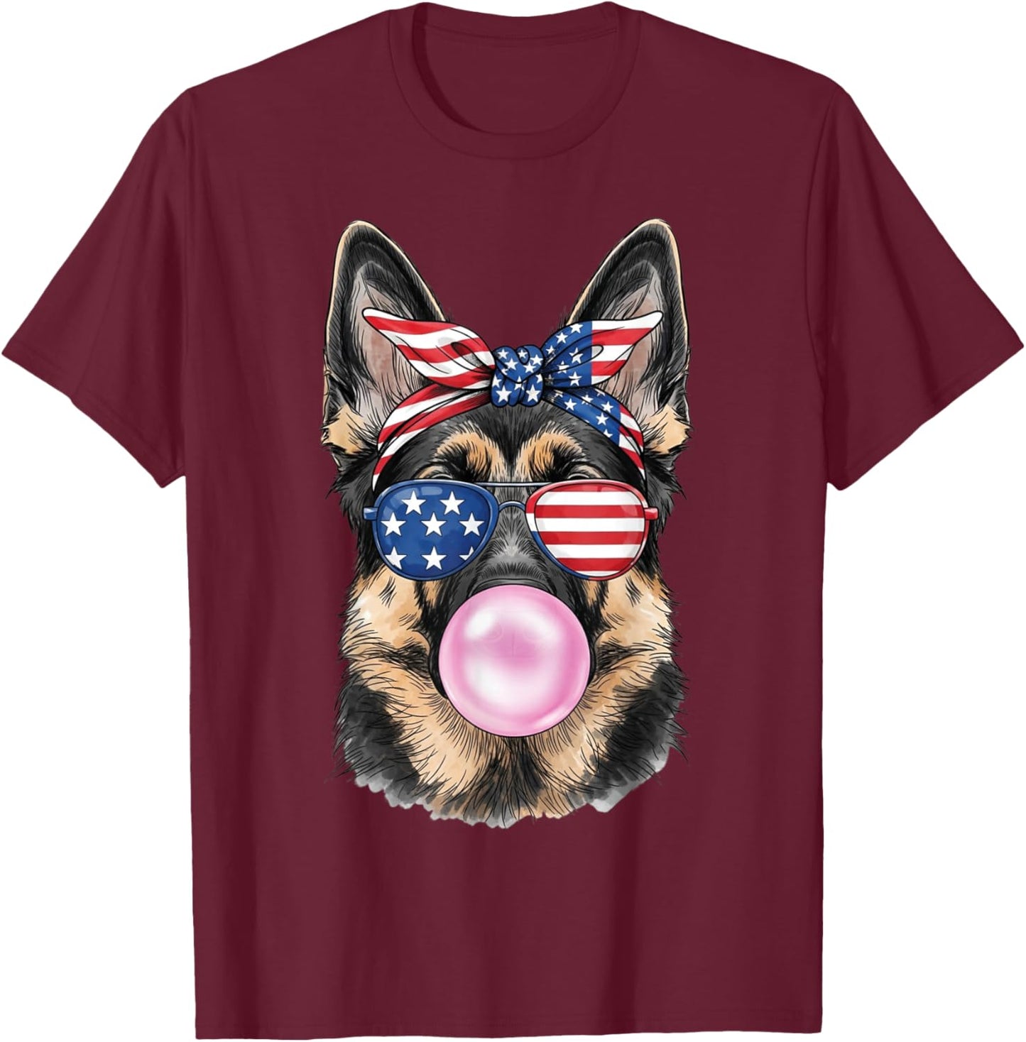 Patriotic German Shepherd Dog American Flag 4th of July Girl T-Shirt - T-Shirt | Maroon