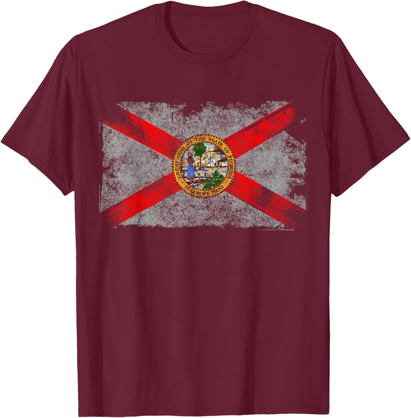 Distressed Vintage Retro USA Patriotic FL State Florida Flag T-Shirt - T-Shirt | Maroon
