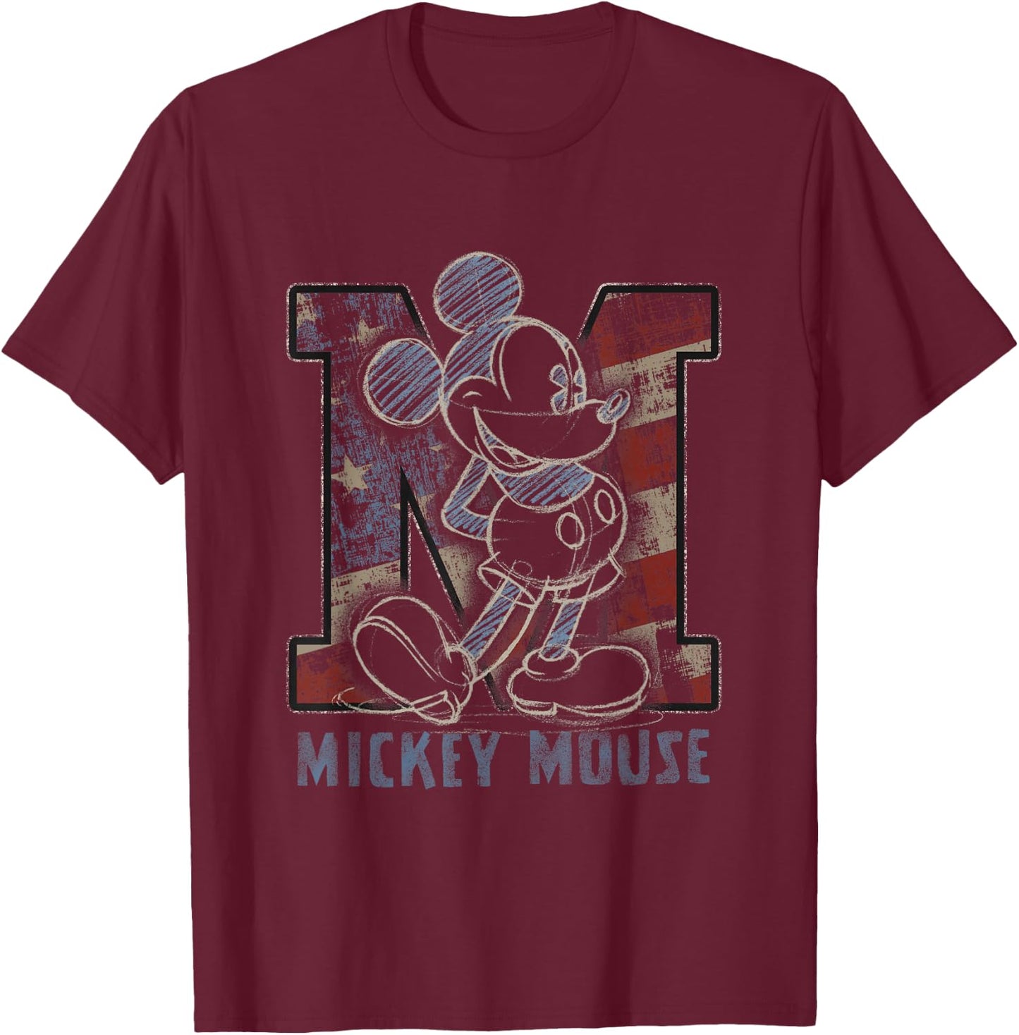 Disney Americana Mickey Sketch T-Shirt - T-Shirt | Maroon
