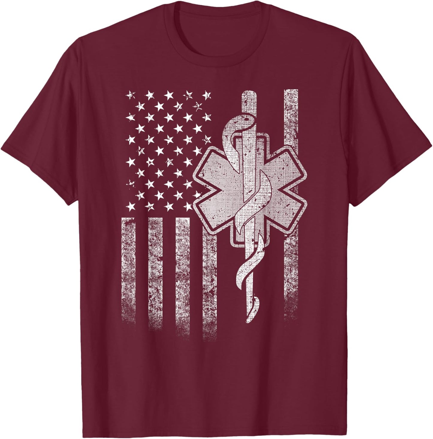 Two-Sided EMT First Responder American Flag Gift Men T-Shirt - T-Shirt | Maroon