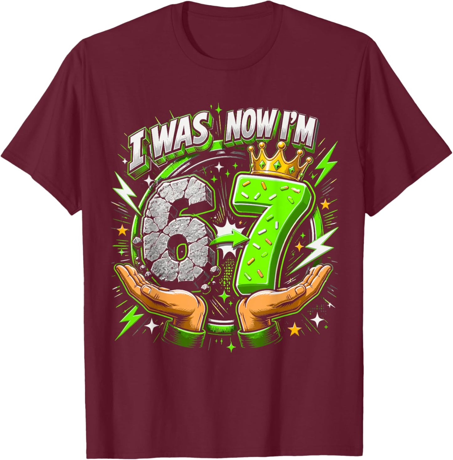7th Birthday I was 6 Now I'm 7 Boys Kids Turning 7 Birthday T-Shirt - T-Shirt | Maroon