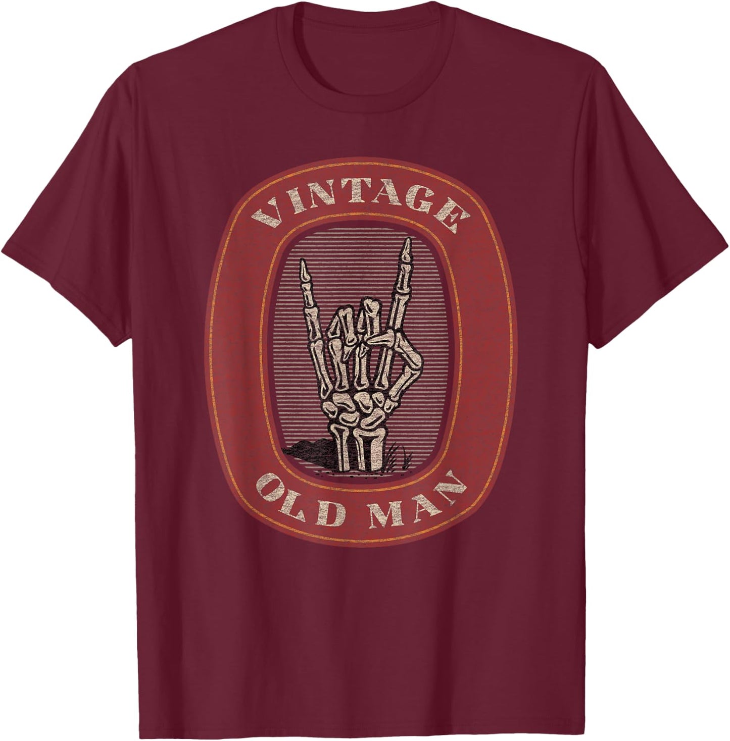 Funny Old Man Guy Vintage Graphic Skeleton Hand T-Shirt - T-Shirt | Maroon