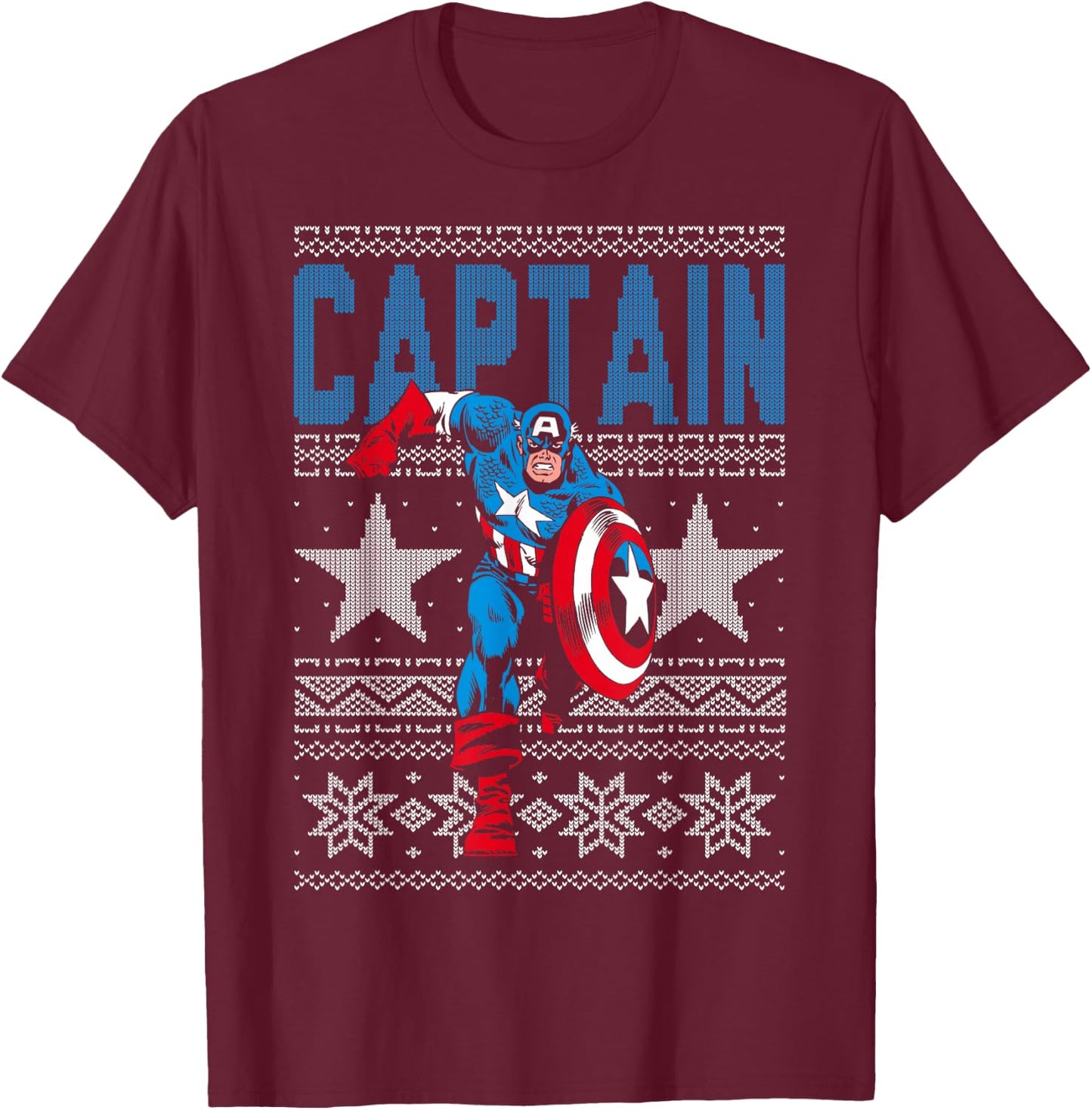 Marvel Captain America Stars Ugly Christmas T-Shirt - T-Shirt | Maroon