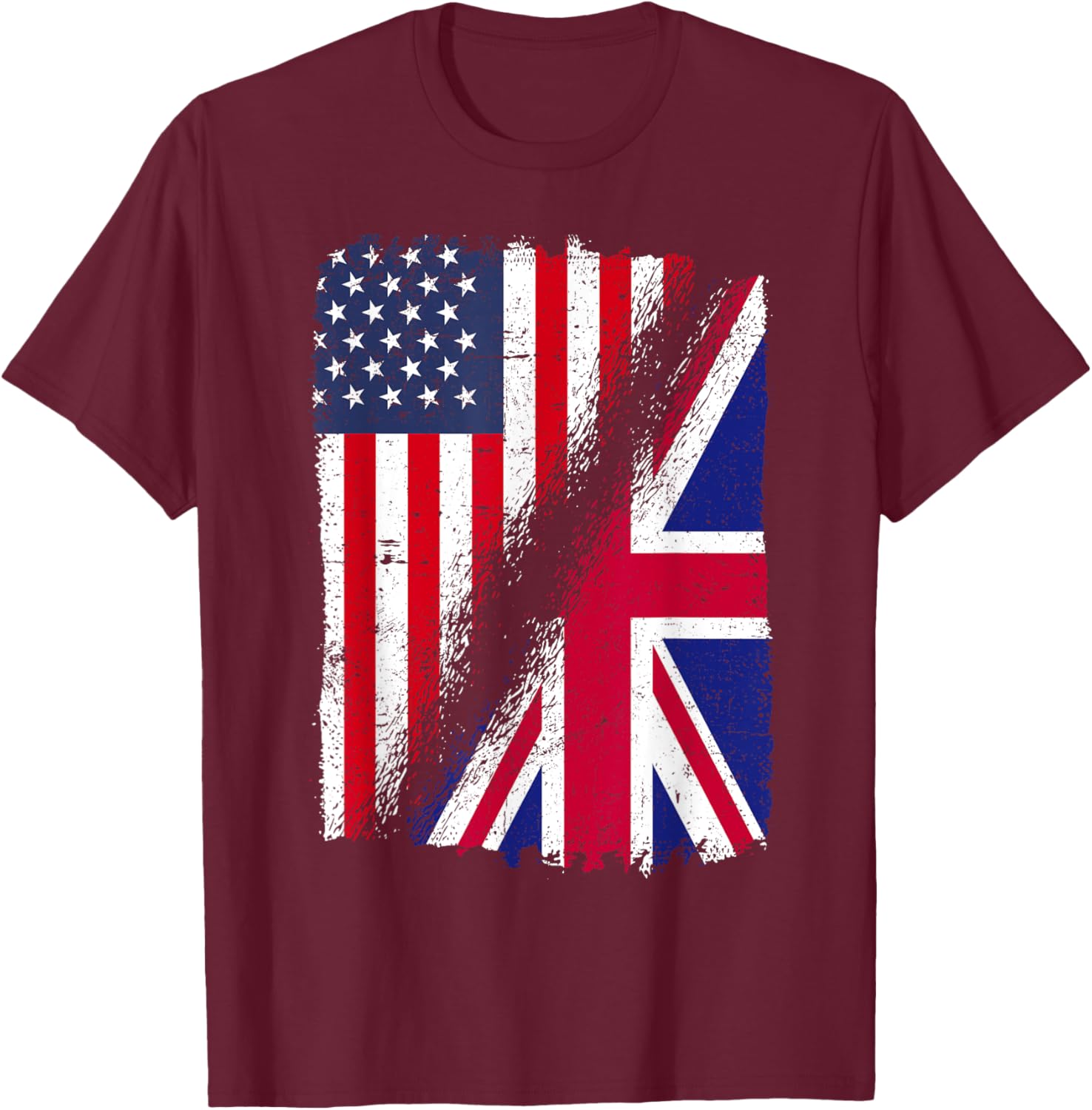 Half American Half British Flag USA Pride Dual Heritage T-Shirt - T-Shirt | Maroon