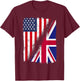 Half American Half British Flag USA Pride Dual Heritage T-Shirt - T-Shirt | Maroon