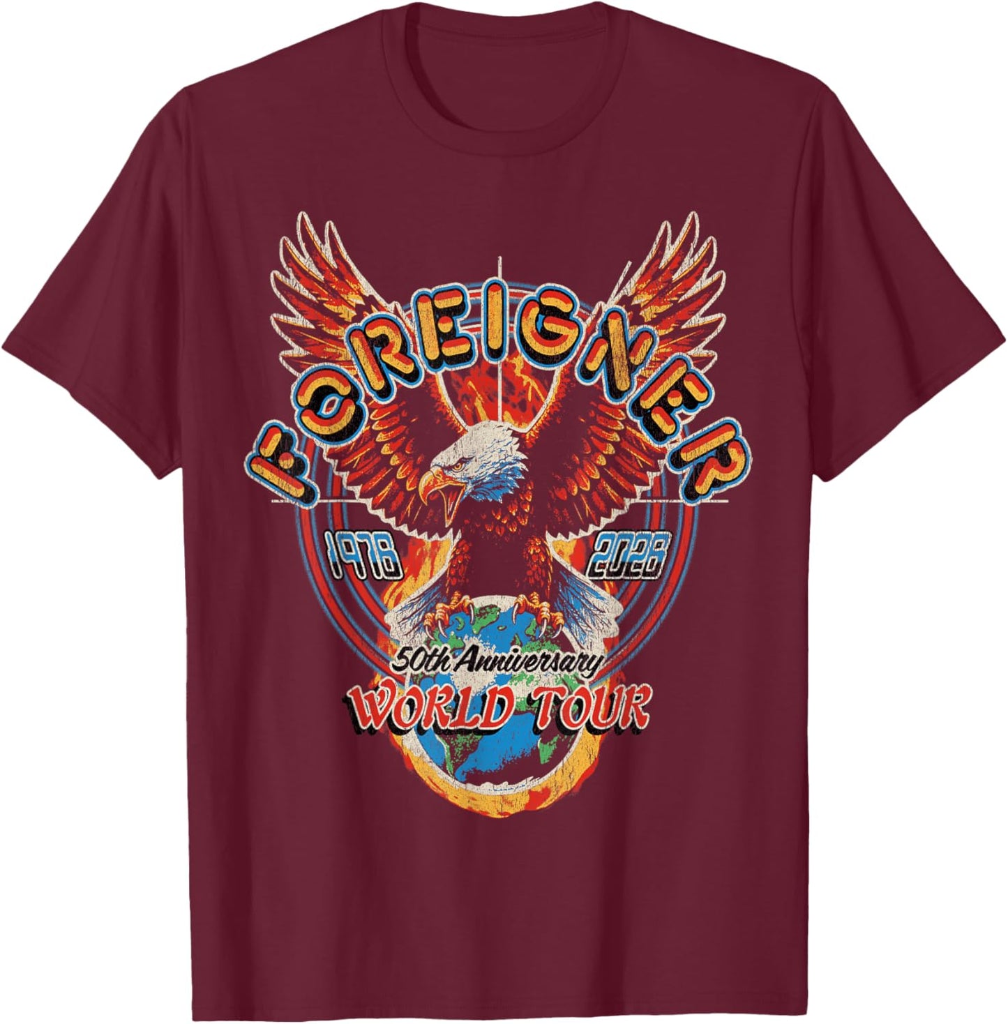 Foreigner 50th Anniversary Tour T-Shirt - T-Shirt | Maroon