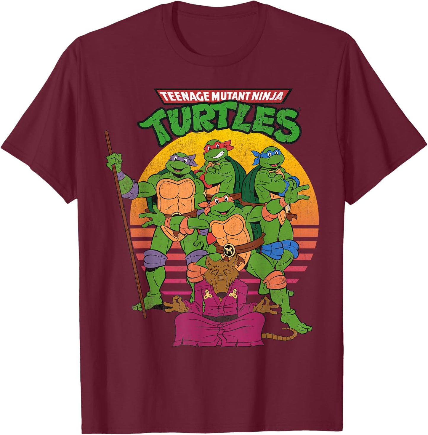 Teenage Mutant Ninja Turtles Retro Sun Group -Shirt T-Shirt - T-Shirt | Maroon