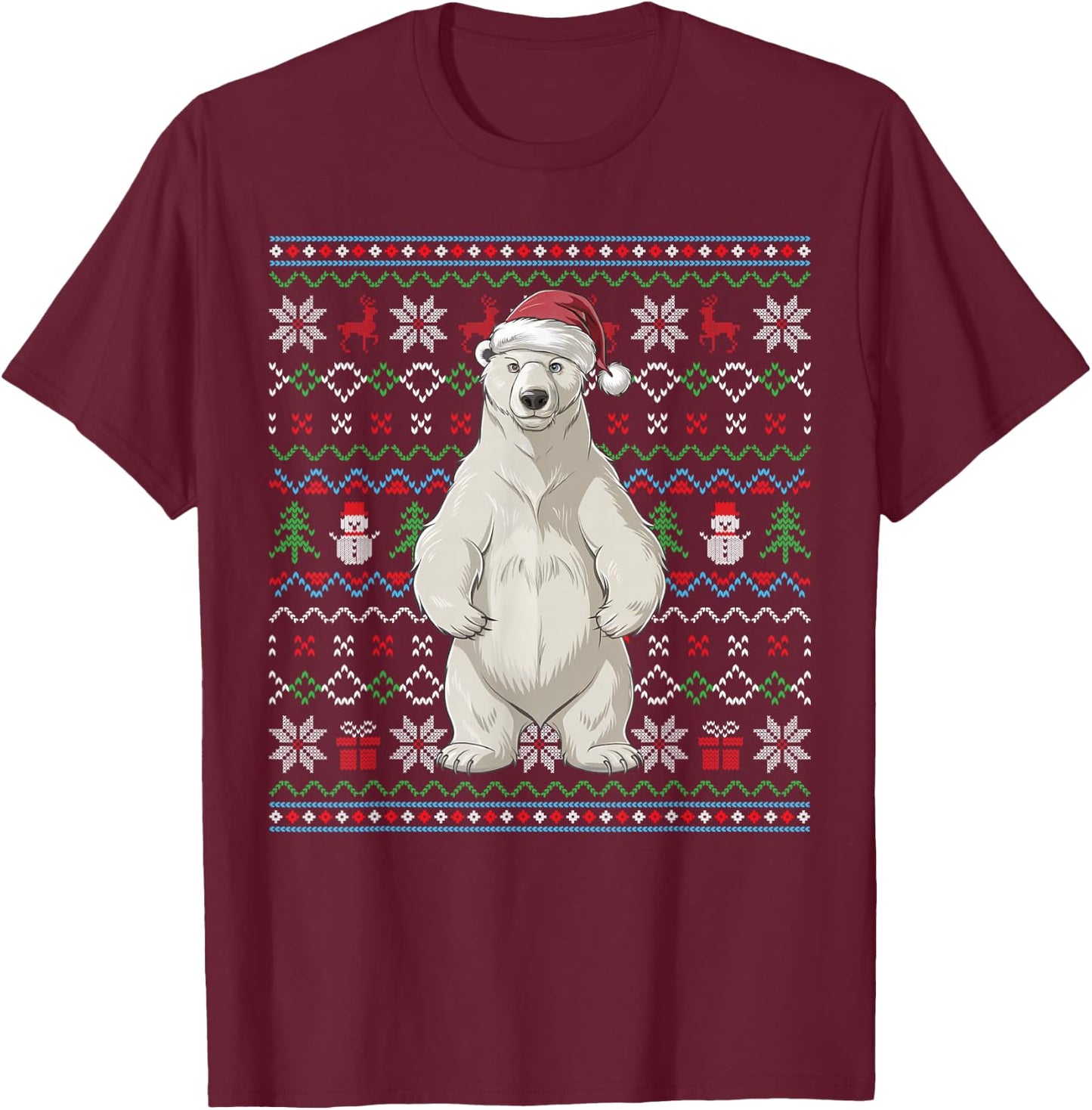 Ugly Polar Bear Lovers Xmas Sweater Santa Christmas T-Shirt - T-Shirt | Maroon
