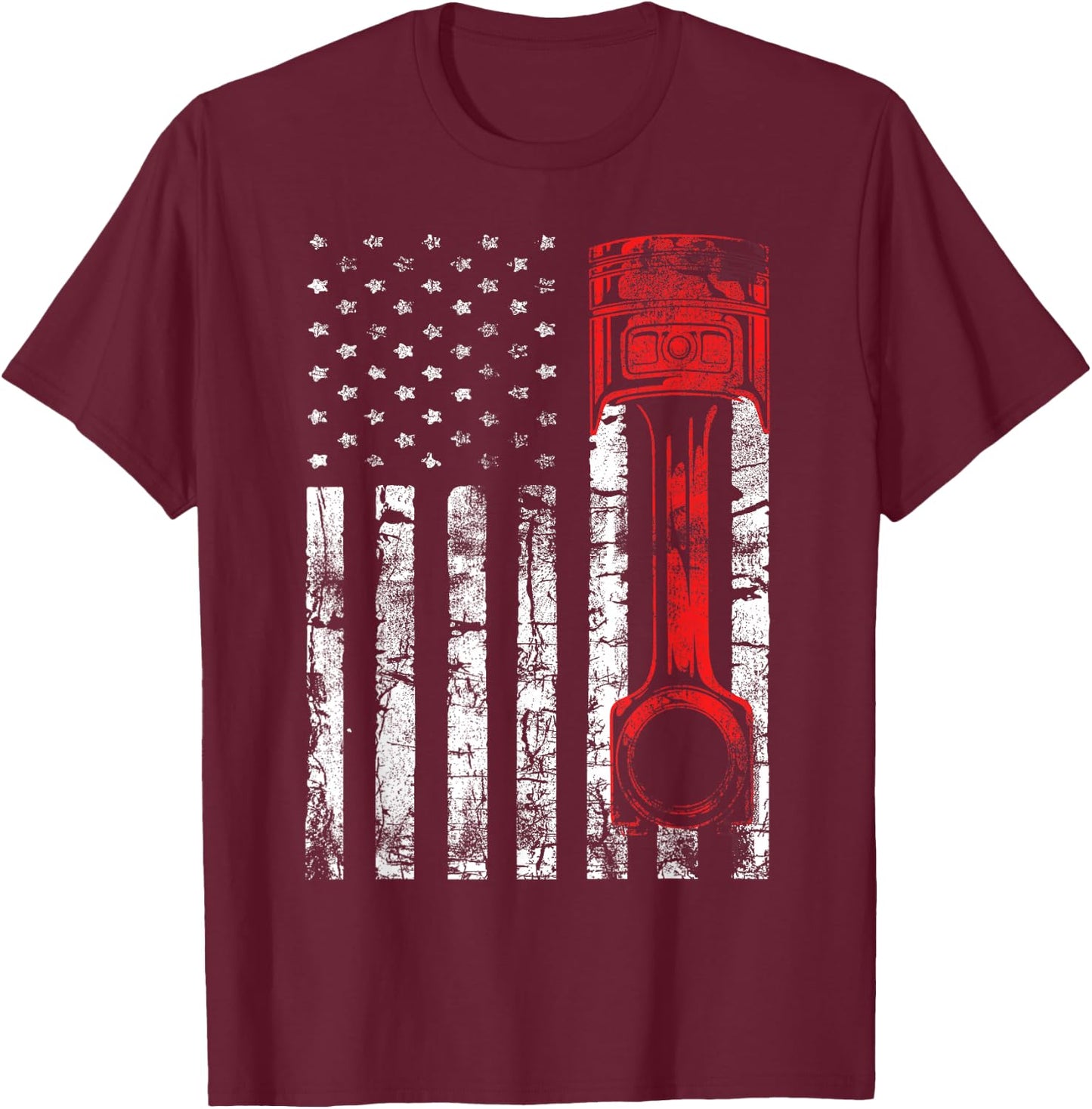Patriotic Auto & Diesel Mechanic USA Flag Piston T-Shirt - T-Shirt | Maroon