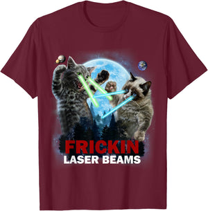 Battle of Giant Cat, Frickin Laser Beams, Galaxy T-Shirt - T-Shirt | Maroon