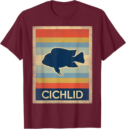 Vintage Style Cichlid Fish Lovers T-Shirt - T-Shirt | Maroon