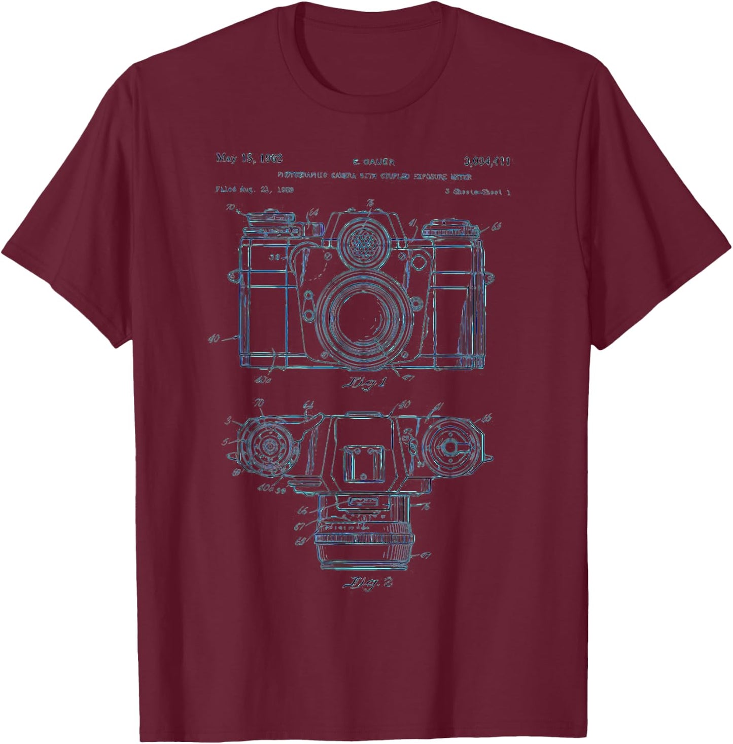 Photography Lover Gift Vintage Camera Patent Schematic T-Shirt - T-Shirt | Maroon