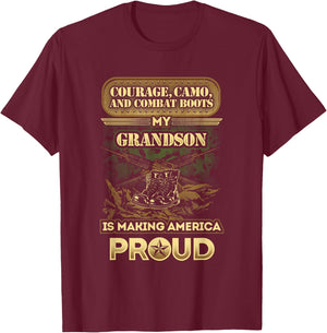 My Grandson is A Soldier - Proud Military Grandparent T-Shirt - T-Shirt | Maroon