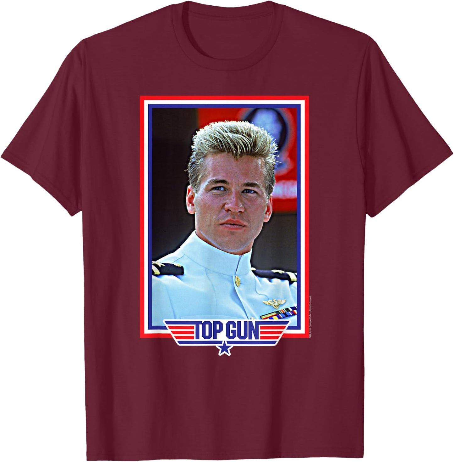 Top Gun Iceman American Colors Frame Action Movie T-Shirt - T-Shirt | Maroon