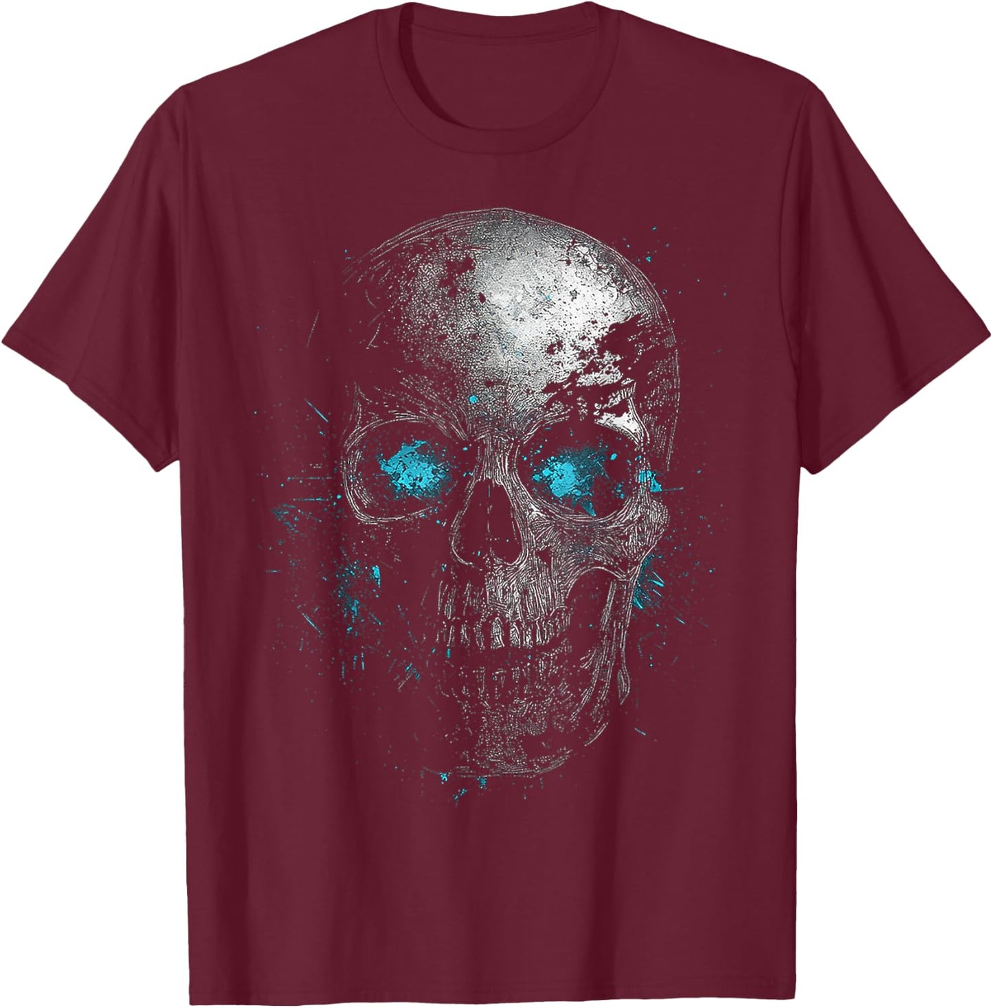 Skull Blue Eyes Graphic Artwork Skull T-Shirt - T-Shirt | Maroon