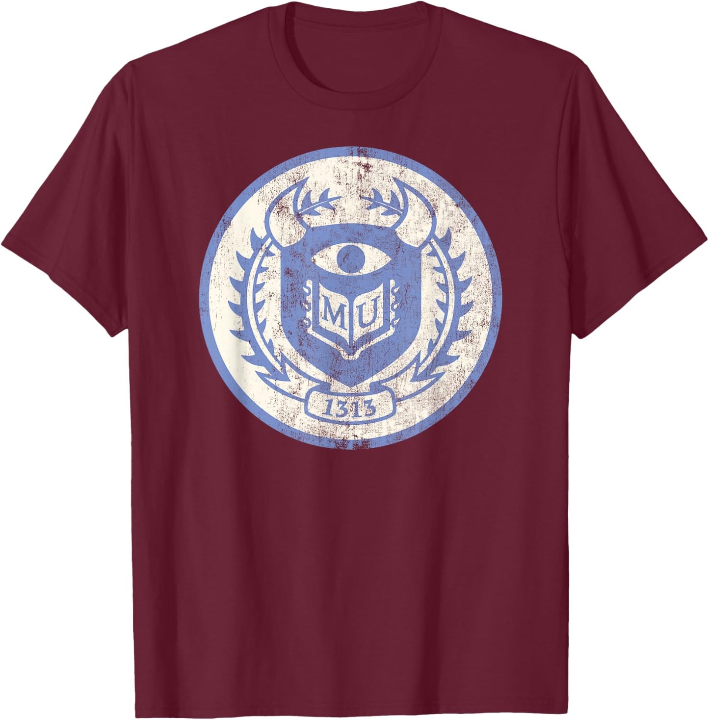 Disney Pixar Monsters University MU Vintage Emblem Logo T-Shirt - T-Shirt | Maroon