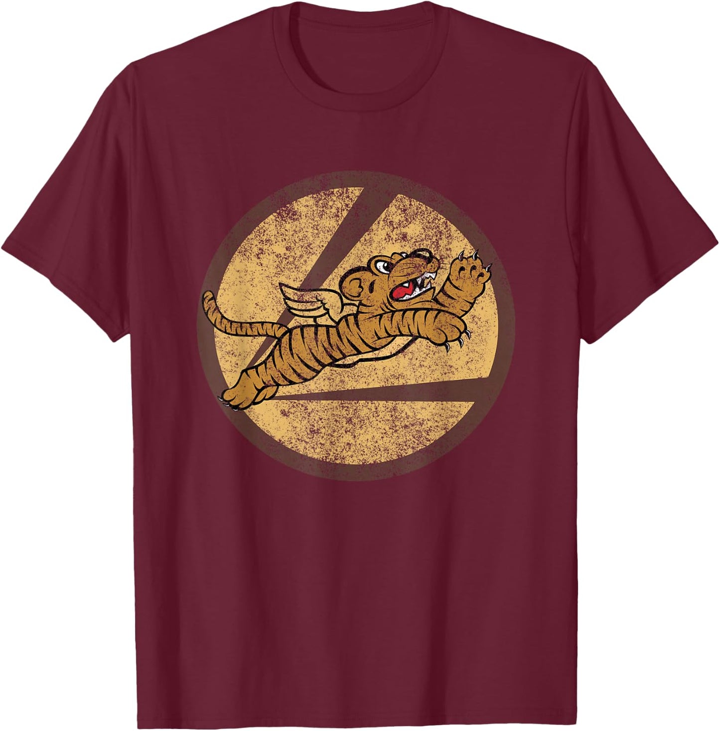 Vintage WW2 AVG Tigers Squadron Pilot Flying Patch T-Shirt - T-Shirt | Maroon