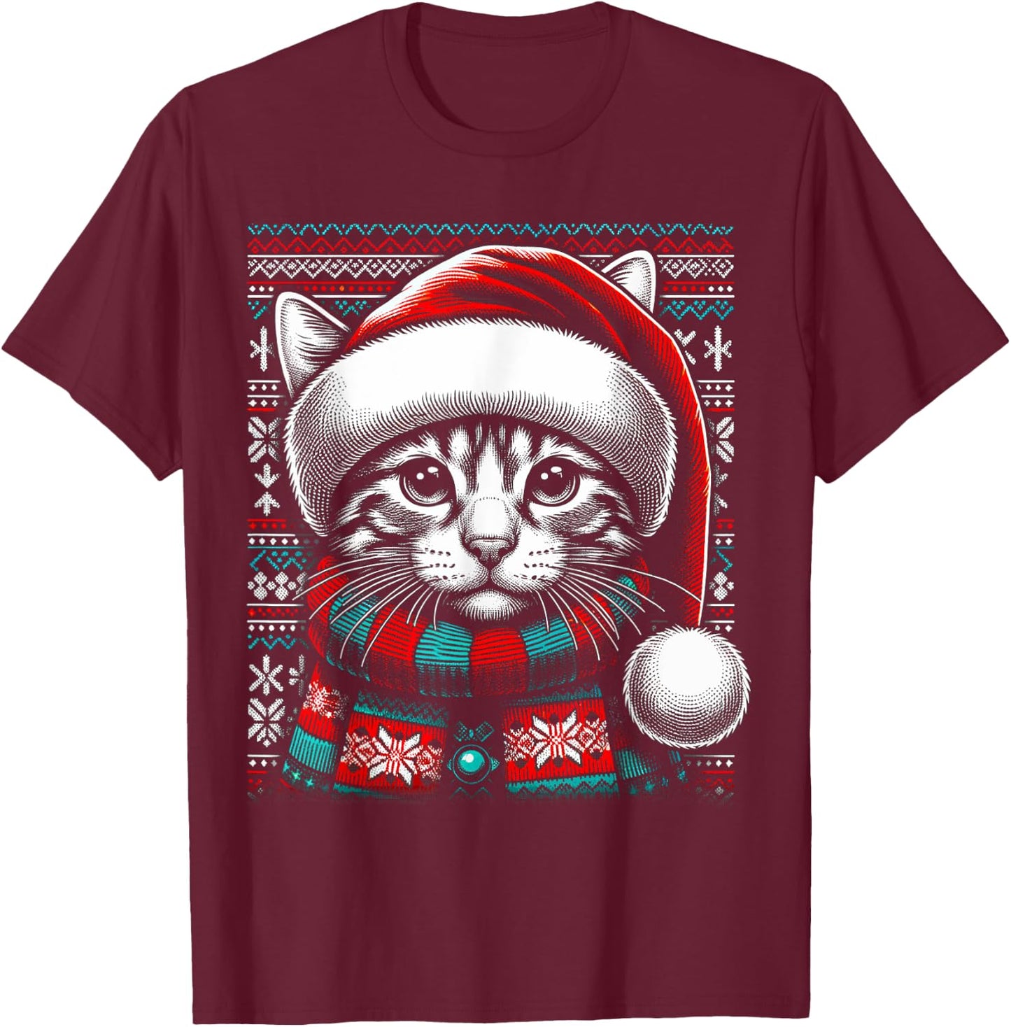 Christmas Cat Lover Funny Festive Holidays Cute Kitten Xmas Women Kids T-Shirt - T-Shirt | Maroon