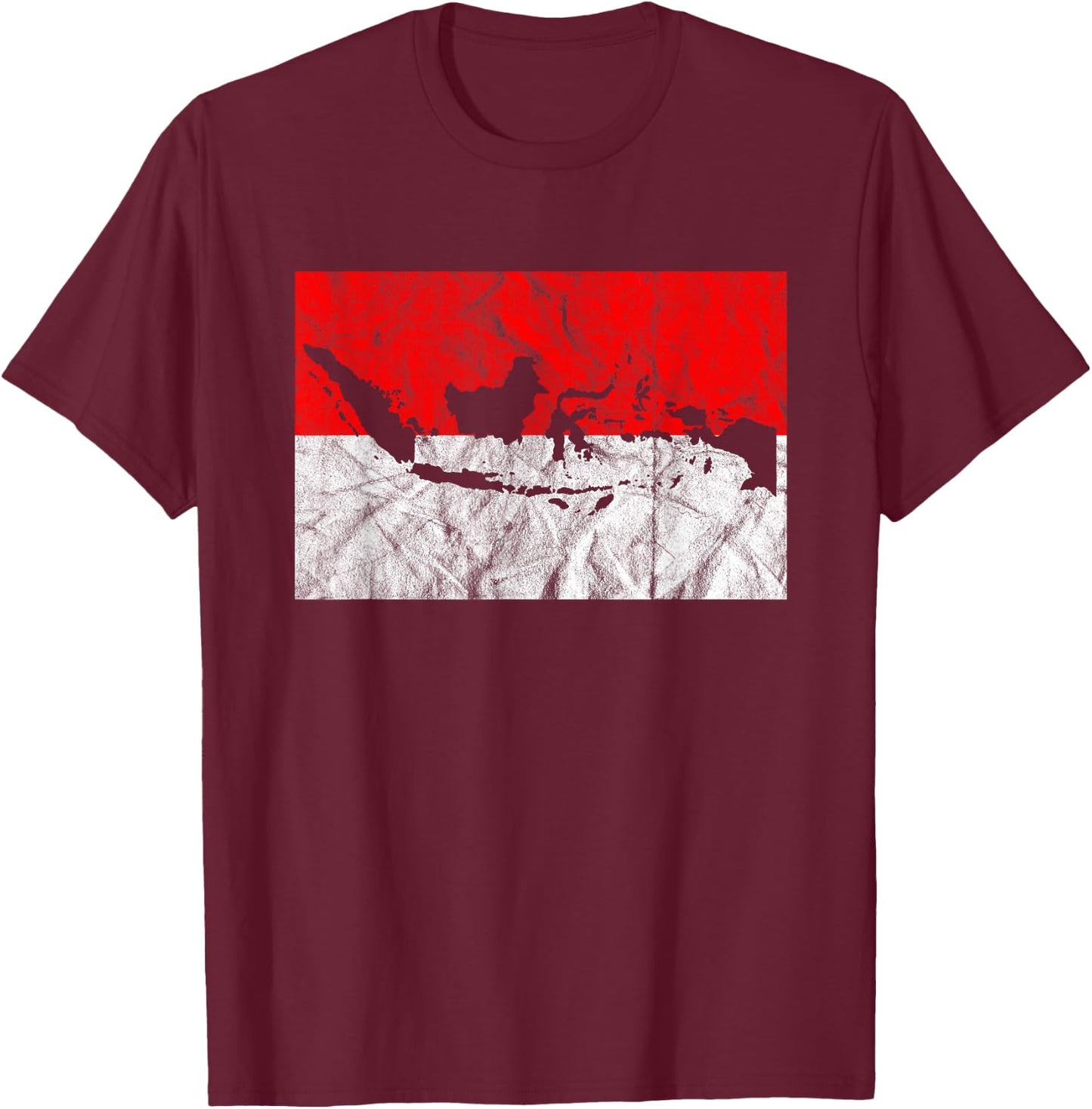 Indonesia Indonesian Flag Map Outline Silhouette Travel Asia T-Shirt - T-Shirt | Maroon