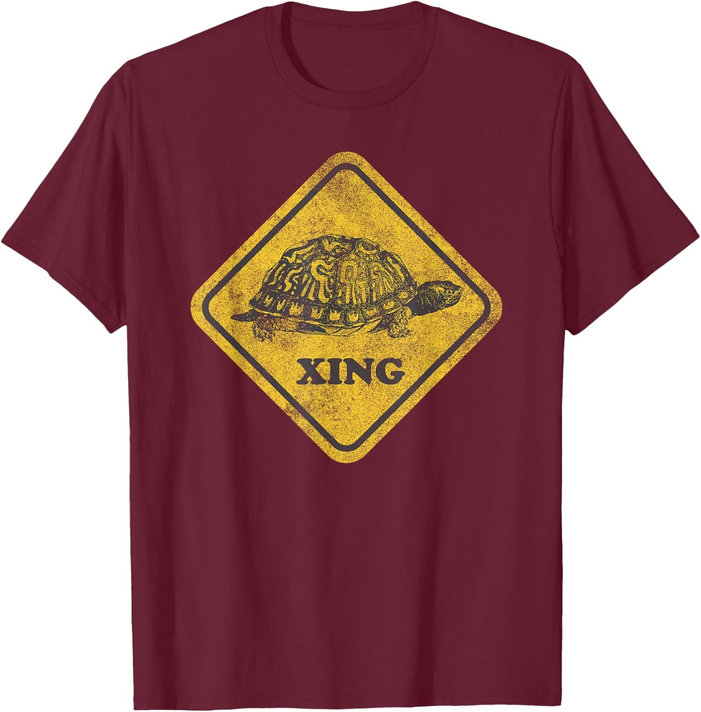 Turtle Crossing Road Sign | Box Turtle T-Shirt - T-Shirt | Maroon