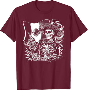 Mexico Vintage Skeleton Tequila Dia De Los Muertos Mexican T-Shirt - T-Shirt | Maroon