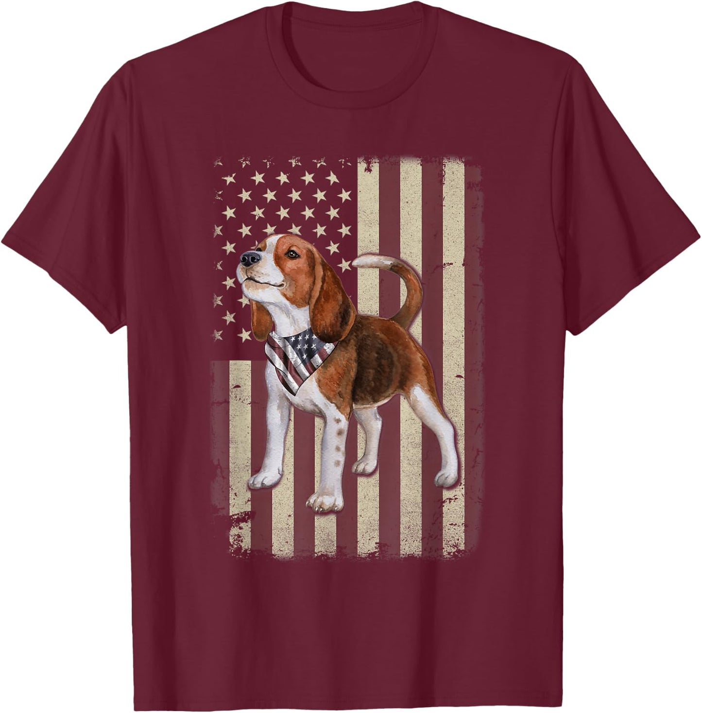 Beagle American Flag Bandana Patriotic 4th of July T-Shirt - T-Shirt | Maroon