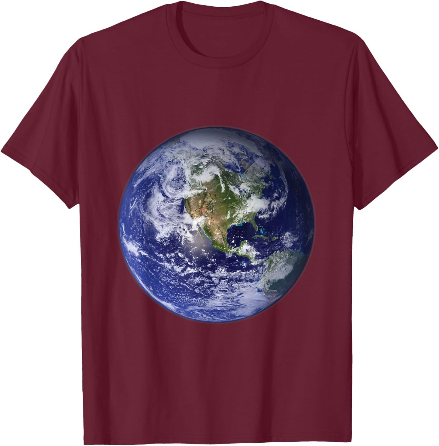 Earth Planet, Flat, Earth North America Globe Space Clouds T-Shirt - T-Shirt | Maroon