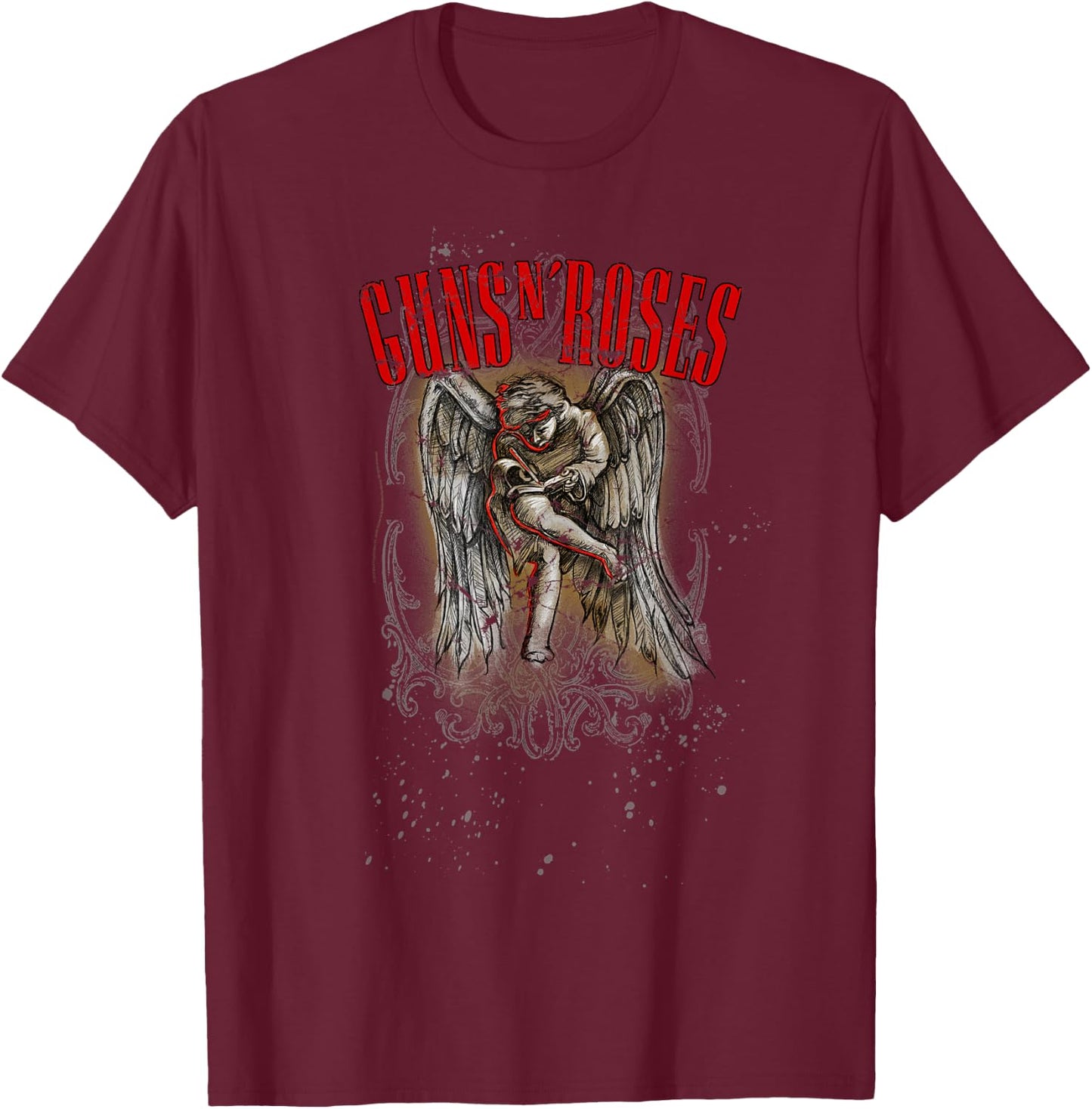 Guns N' Roses Official Sketched Cherub T-Shirt - T-Shirt | Maroon