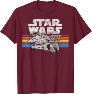 Star Wars Millennium Falcon 77 Retro Lines Logo T-Shirt - T-Shirt | Maroon