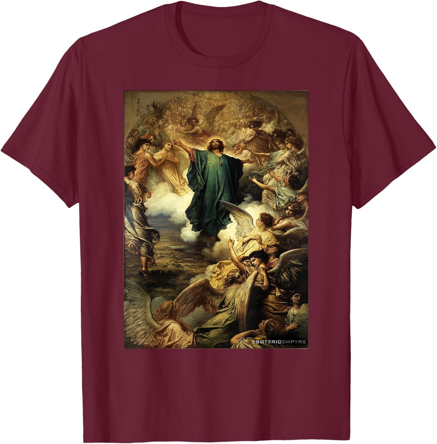 Jesus Christ Ascension Gustave Dore Heaven Angels T-Shirt - T-Shirt | Maroon