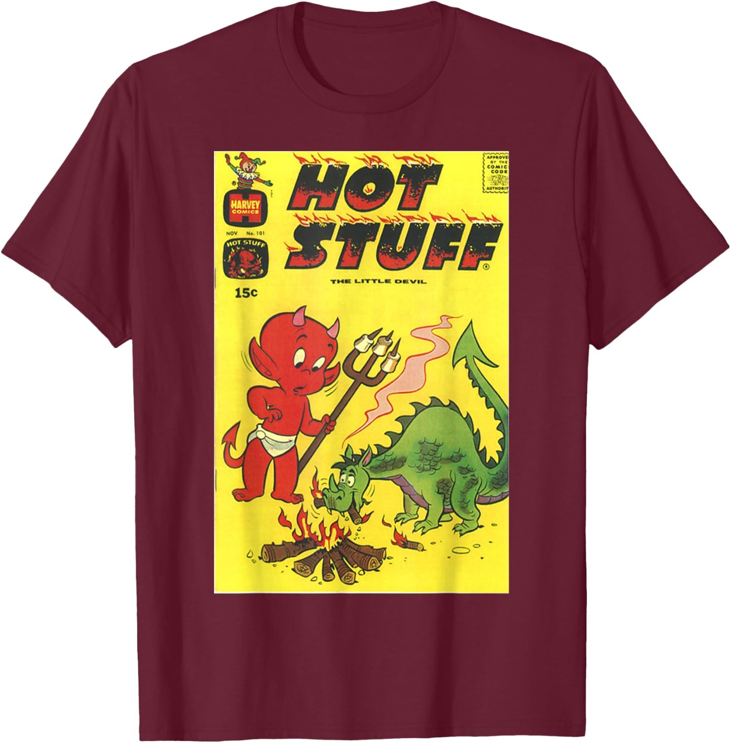 Hot Stuff The Little Devil Dragon Comic Book Cover T-Shirt - T-Shirt | Maroon