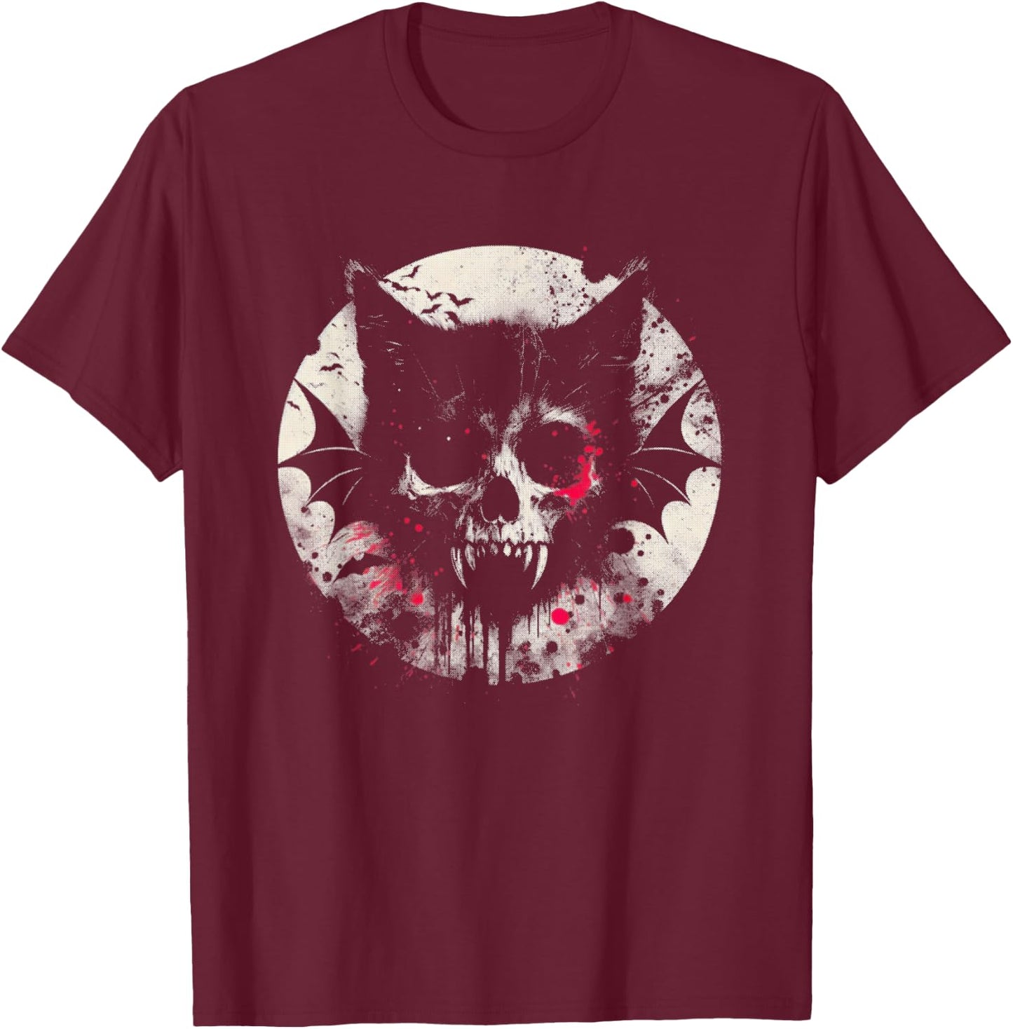 Vampire Cat Bat - Creepy Cat Monster Halloween Lover T-Shirt - T-Shirt | Maroon