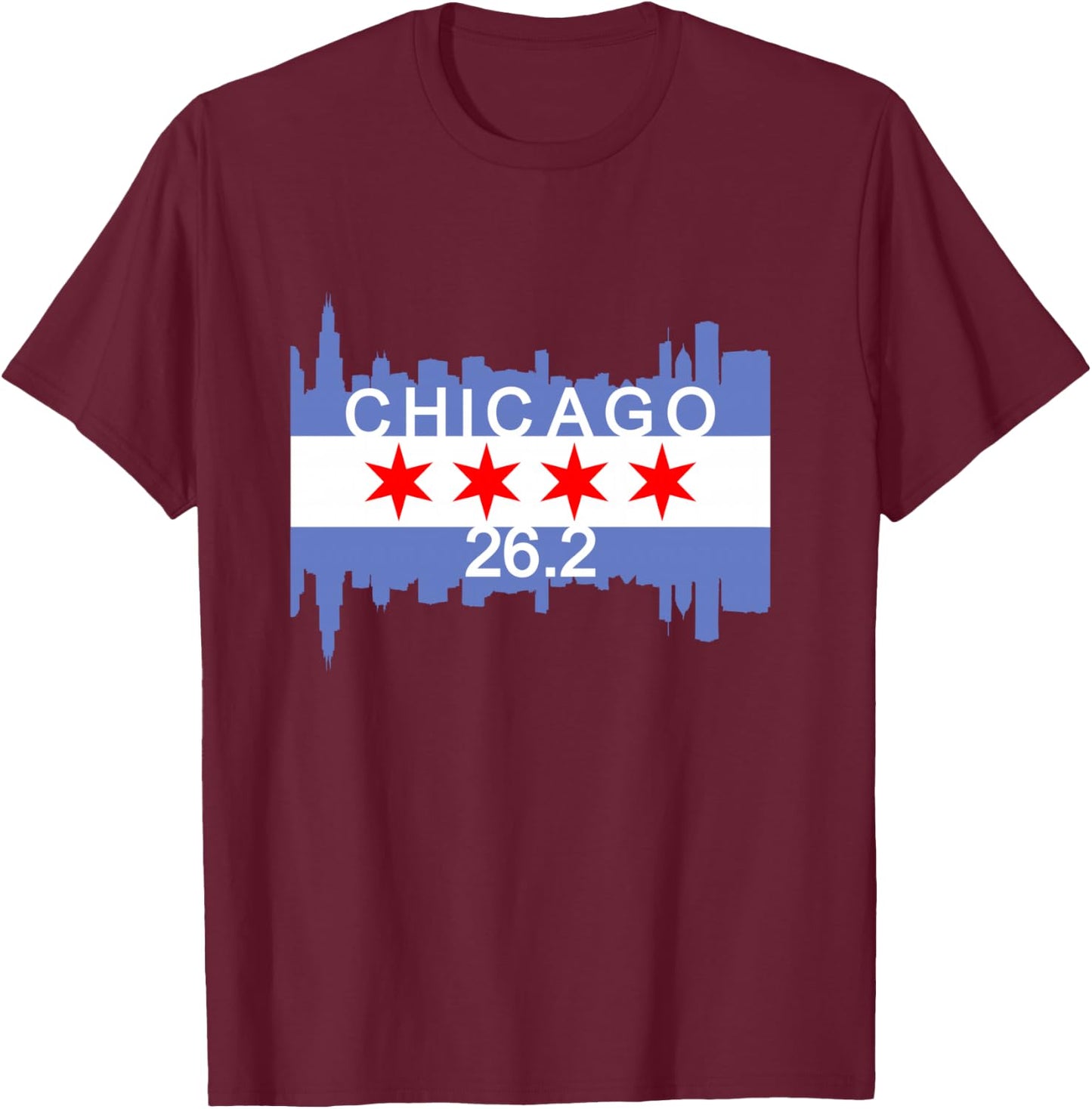 26.2 Mile Marathon Runner Chicago Flag Running Race Gift T-Shirt - T-Shirt | Maroon
