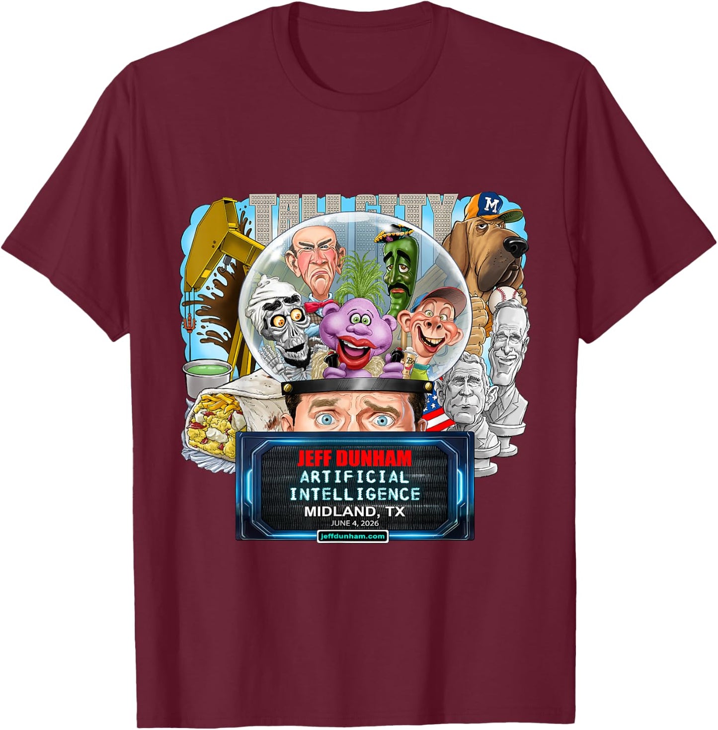Jeff Dunham Midland, TX (2026) T-Shirt - T-Shirt | Maroon