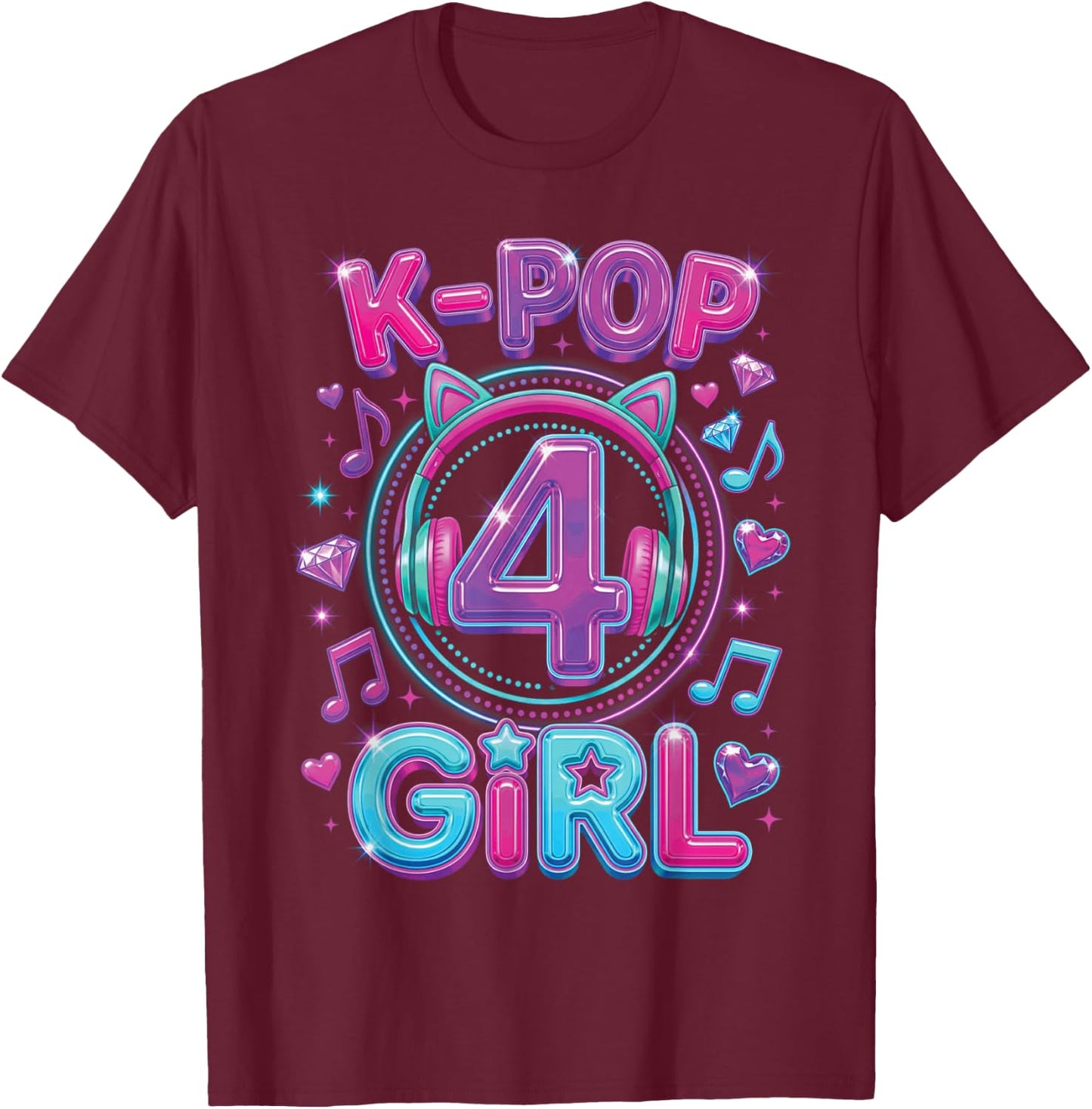 K-Pop 4th Birthday Girls 4 Year Old Girl T-Shirt - T-Shirt | Maroon
