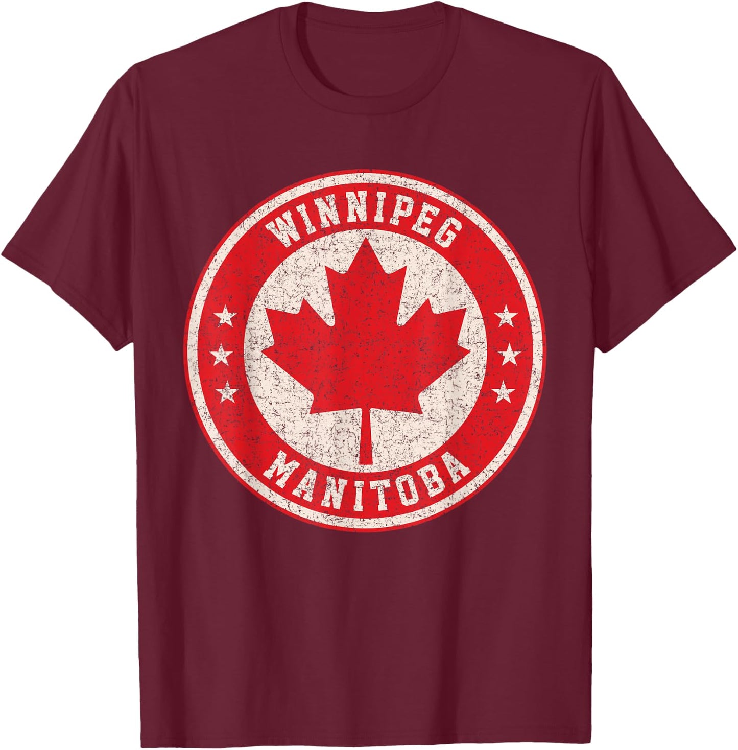 Winnipeg Manitoba Canada Maple Leaf Sign Distressed Print T-Shirt - T-Shirt | Maroon