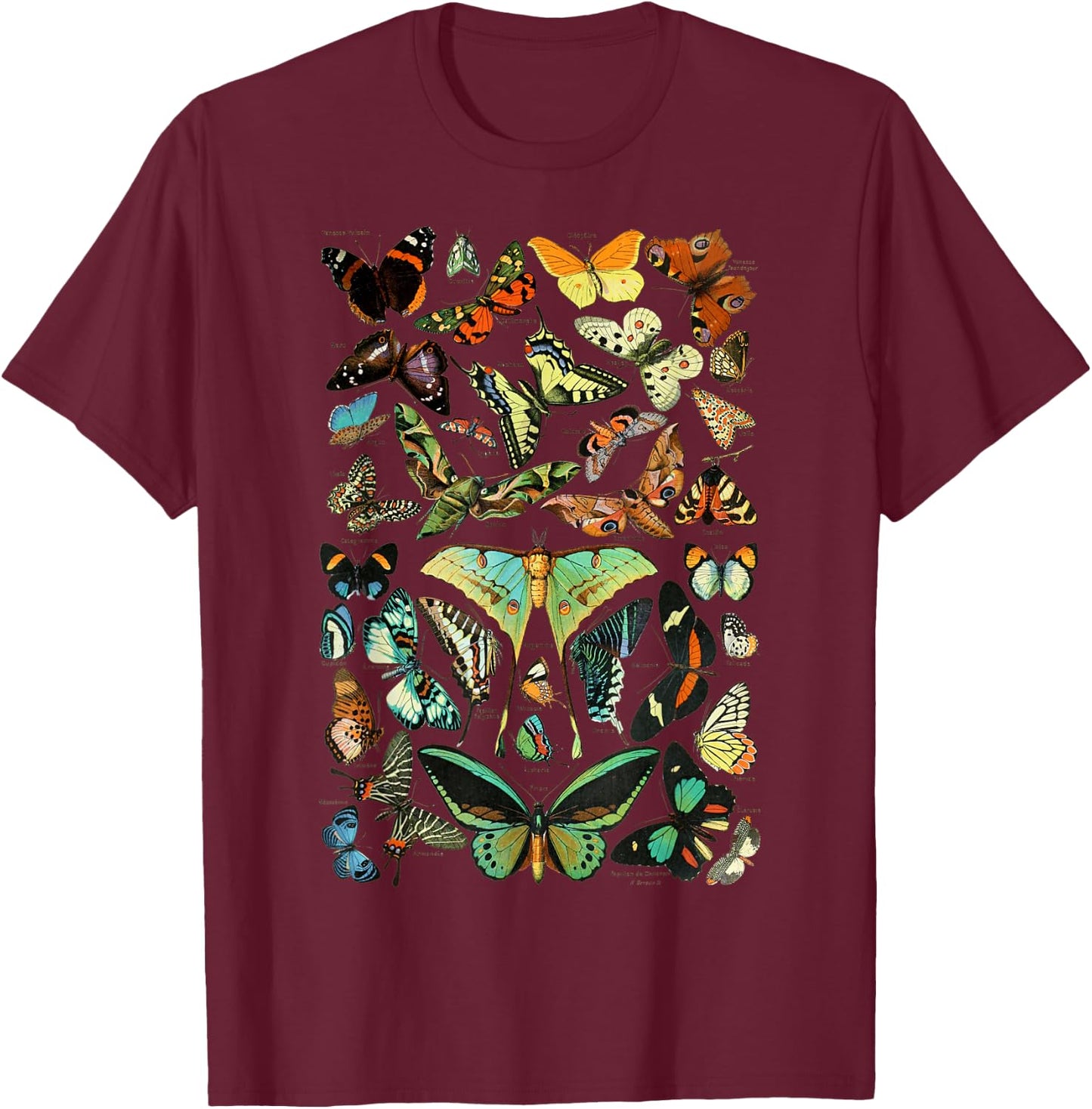 Vintage Botanical Butterfly Species Vintage Butterflies T-Shirt - T-Shirt | Maroon