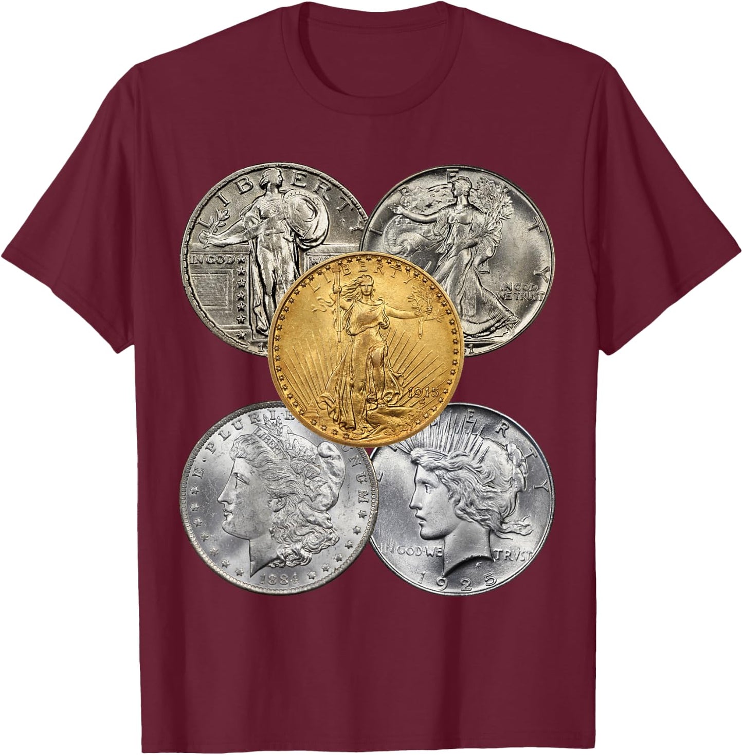 Coin Collecting - The Golden Era of U.S. Coins T-Shirt - T-Shirt | Maroon